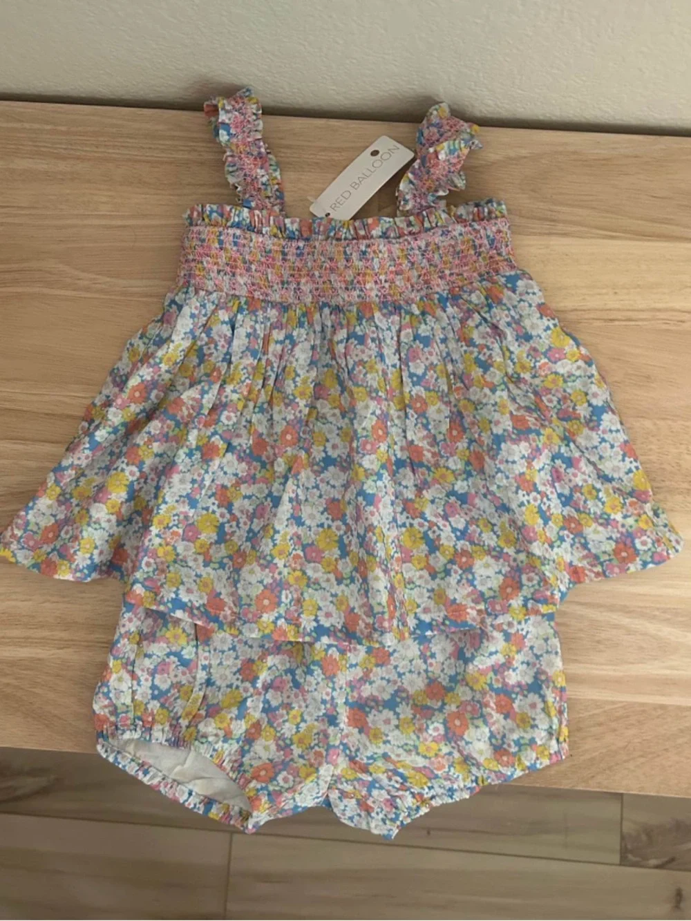 NWT MINNOW Jasmine Blossom Smocked Top + Bloomer Set 12-18M